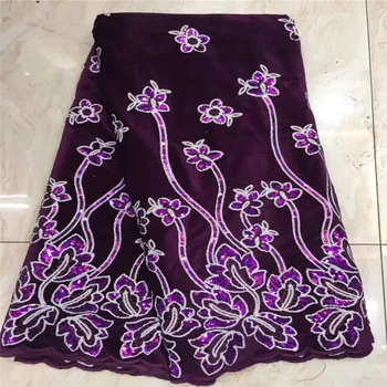 

Purple Nigerian Lace Fabric 2020 High Quality sequins Velvet Lace Fabric Embroidered Tulle African sequins Lace Fabric