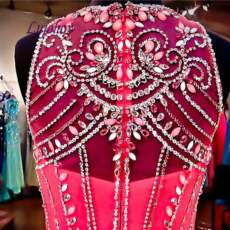 Роскошные Длинные вечерние платья вечерние размера плюс коралловые Кристальные женские сексуальные вечерние платья для выпускного вечера