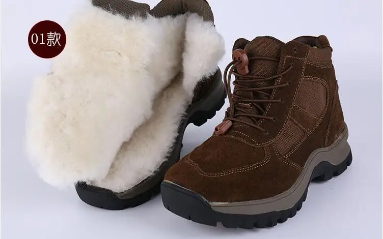 Natural Wool Snow Shoes Men Boots Genuine Leather Snow Boots Men Size 38-46 Warmest Skidproof Mens Winter Footwear Botte Homme