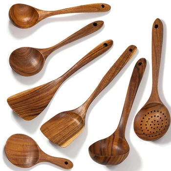

7Pcs Kitchenware Set Teak Tableware Spoon Colander Spoon Wooden Non-stick Special Spatula Cooking Tools Kitchen Accessories