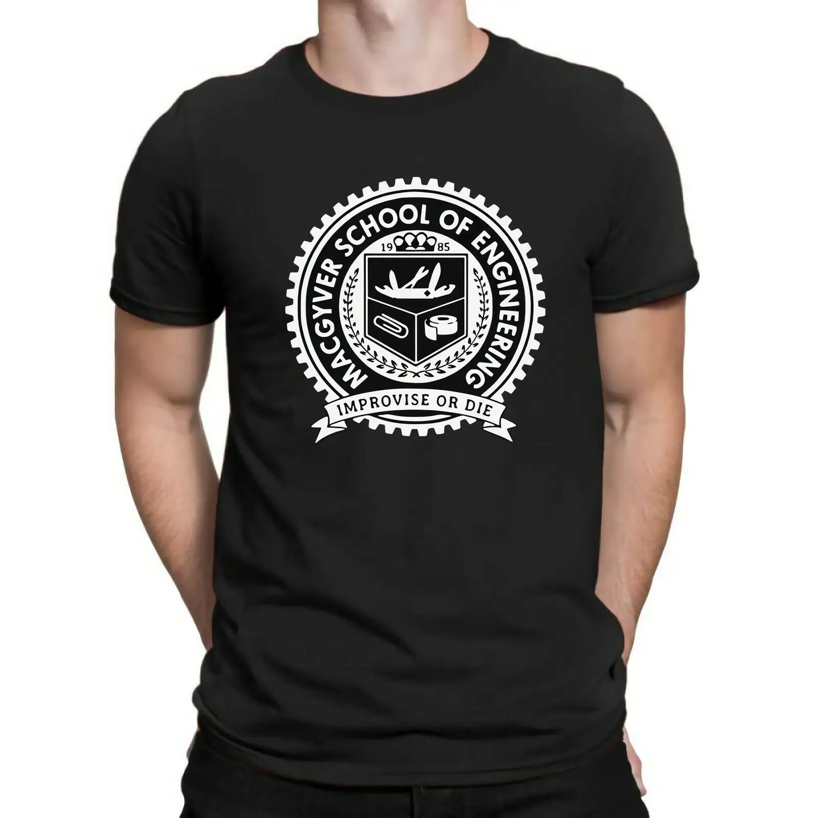 cheap Macgyver School of Engineering Improvise or Die Funny 80 #039;S Tv Show Men #039;S 2019 Creative Novelty Summer Style Cotton Order Shirts