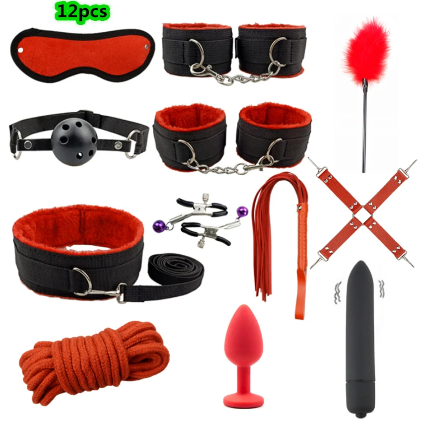 Bondage Set Sex Toys Bdsm Handcuffs Vibrator Anal Plug Whip for Couples