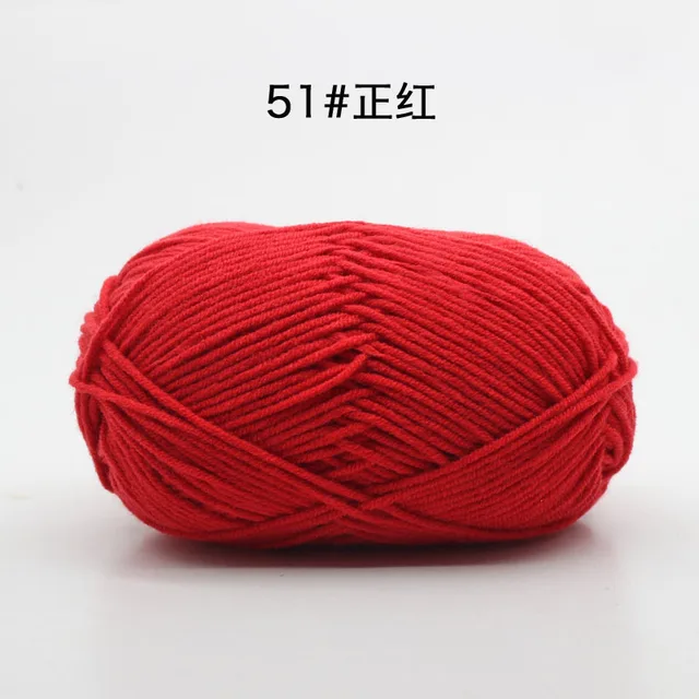Hot Sale Multi Color Cotton Silk Knitting Yarn Soft Warm Baby Yarn for Hand Knitting thread Supplies 50g/lot No.51 Red