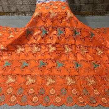 

orange bazin riche fabric 2020 new design Punch Holes bazin riche fabric tissu african bazin lace with embroidery and stones