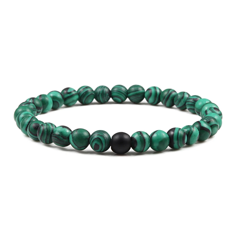 Malachite-Black Натуральный камень эластичный браслет YinYang бусы пара дистанционные браслеты малахитовые браслеты с цепочкой для женщин мужчин Йога ювелирные изделия подарок - Окраска металла: Malachite-Black