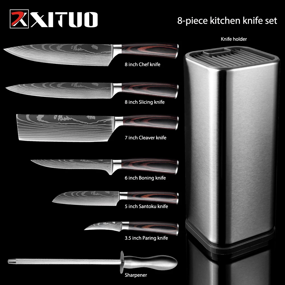 XITUO Kitchen Knife Japanese Knife Cooking Set 3 5 7 8 inch+Laser  Damascus Pattern Paring Fruit Vege Chef Knife Kitchen Tool
