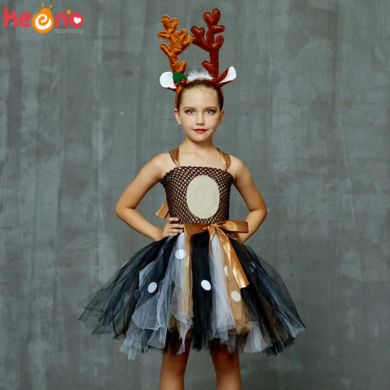 Платье-пачка с оленем и повязкой на голову для девочек | Детская одежда обувь