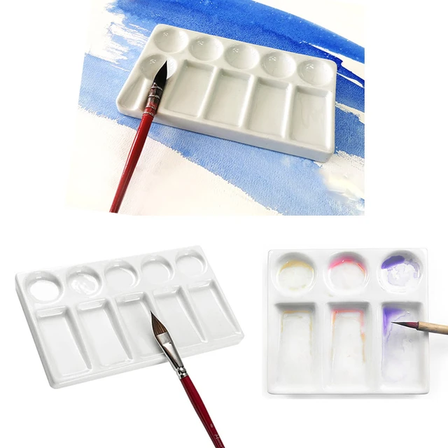 Ceramic White Porcelain Paint Palette Watercolor Painting Gouache Pigment  Palette Brushes Ink Dish Watercolor Tray - AliExpress