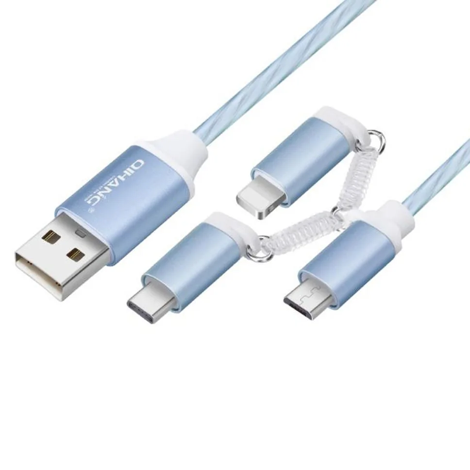 

Universal 3-in-1 Type C/Micro USB Cable For Iphone X 8 Xiaomi Charging Data Cable Line LED Flowing Light Mobile Phone Cables