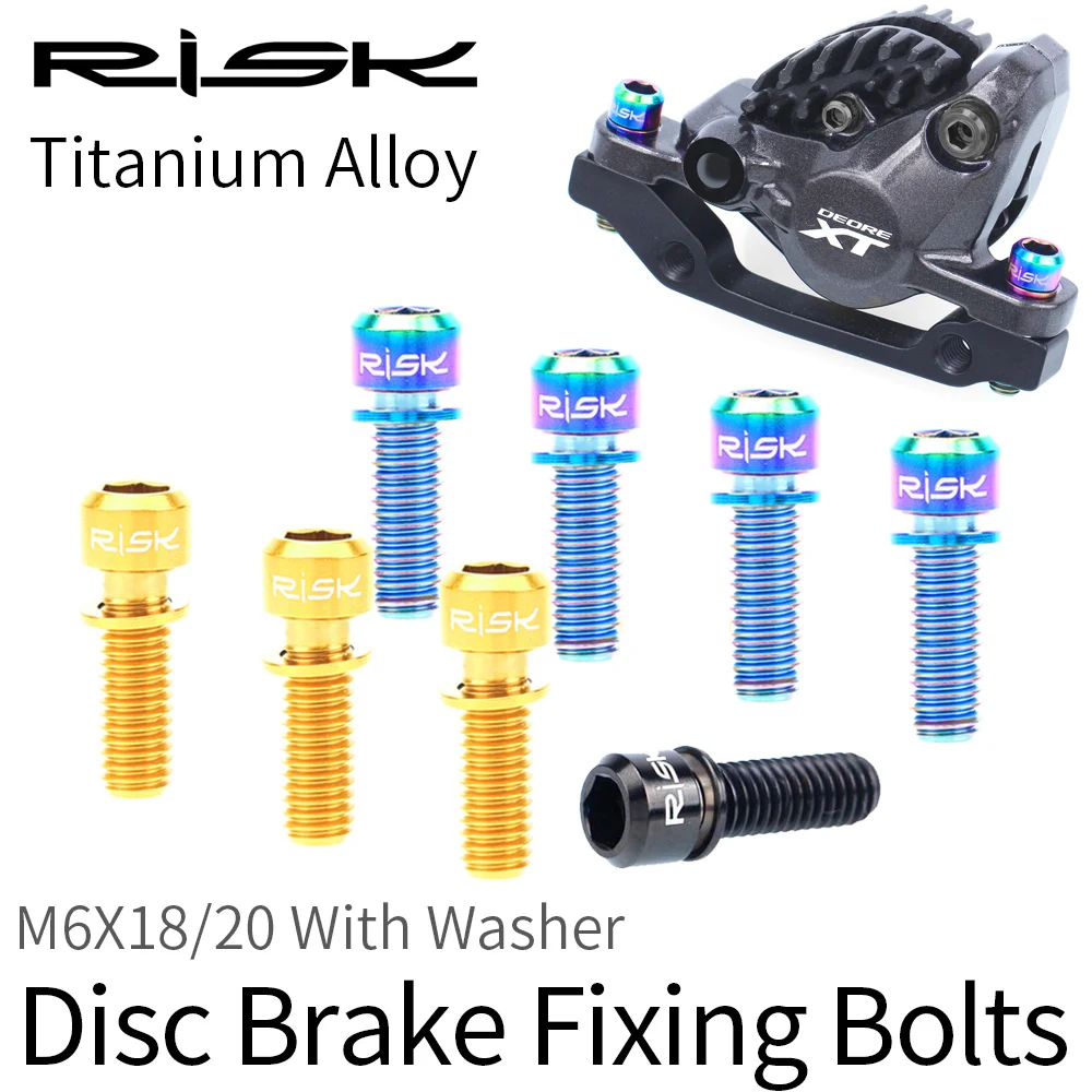 

RISK 4pcs 6x18/20mm Titanium Bolt With Washer for Bicycle Hydraulic Disc Brake Caliper or MTB Road Bike Crank Stem Fixed Screw