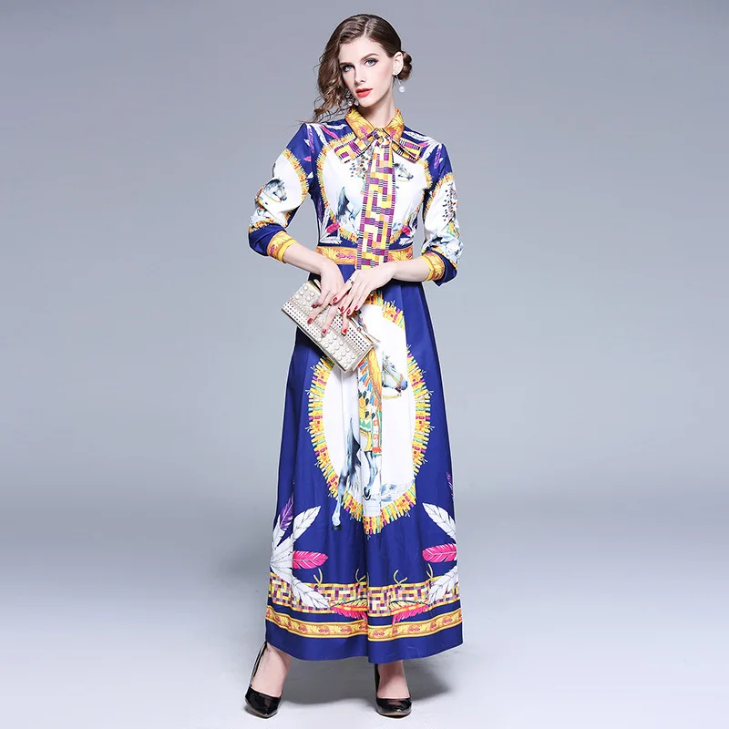 

Photo Shoot-Europe And America Fashion Waist Hugging Slimming Versatile Positioning Floral Printed Dress