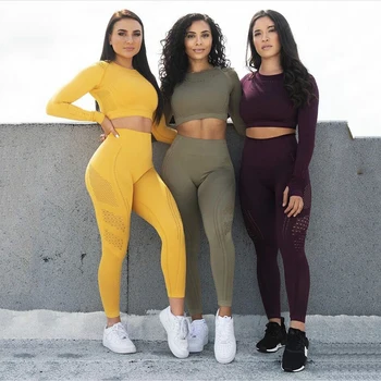

Seamless Yoga Suit 2 piece Sports Shirts Crop Top Seamless Leggings Sport Set Gym Clothes Fitness Tracksuit Workout Set Femme
