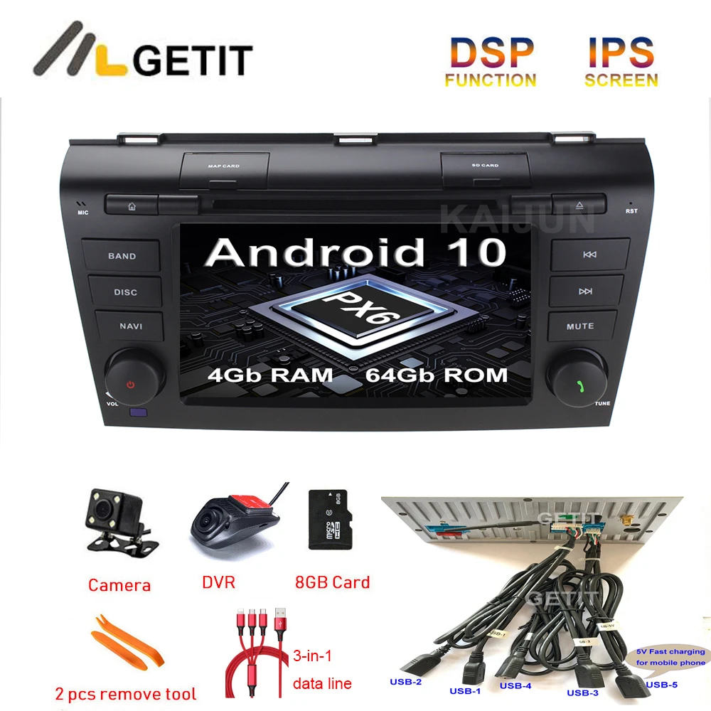 5-USB DSP Android 10 автомобильный DVD Мультимедиа Радио стерео GPS для Mazda 3 2003 ~ 2009 4G RAM |