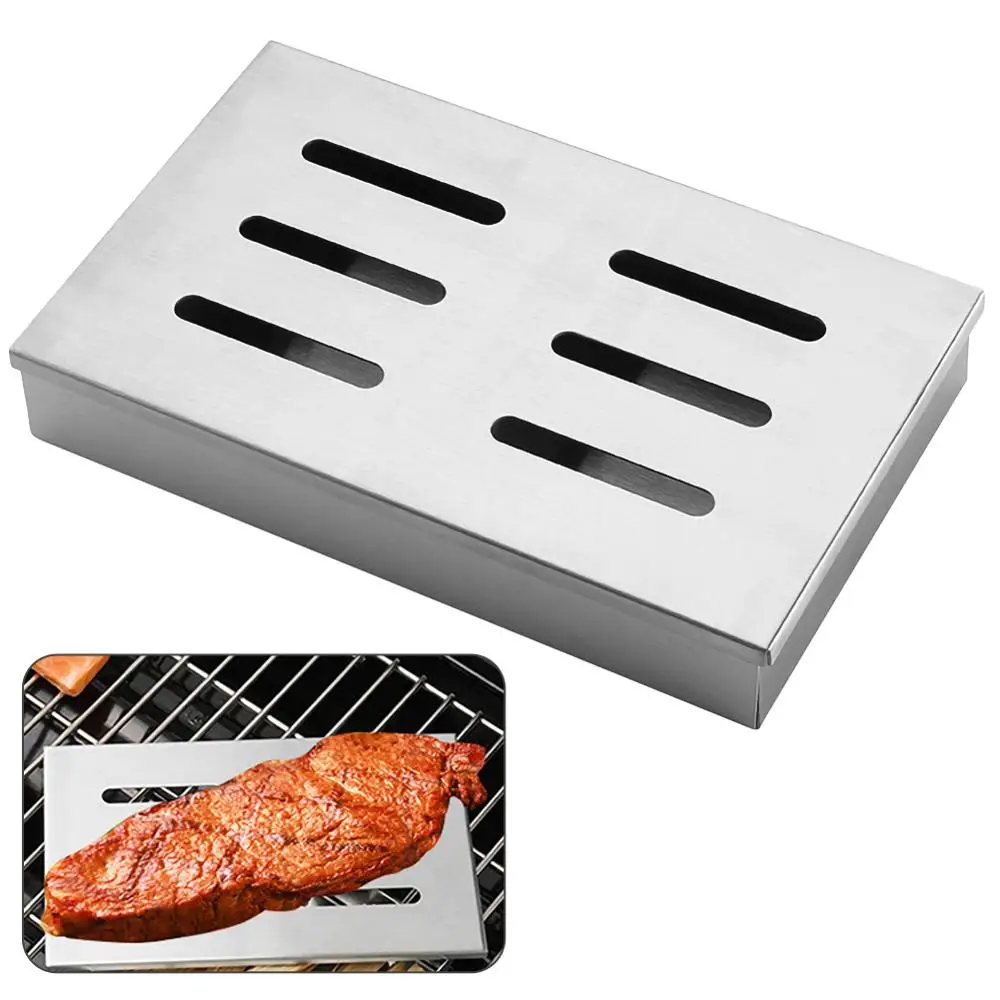 

Outdoor Mini BBQ Accessories Stainless Steel Barbecue Grill Cooking Tools Bacon Fish Wood Chips Smoking Box 21*13*3.5cm