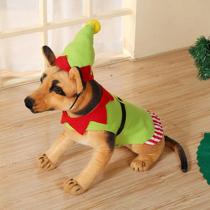 Рождественский костюм для домашних животных, жилет для косплея и шляпа, вечерние костюмы для собак из полиэстера