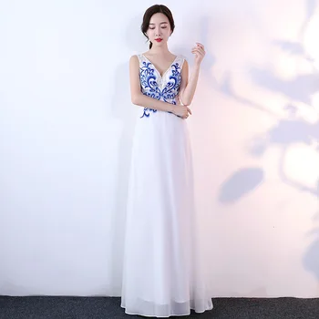 

Modern White See Through Sexy Cheongsam Long Evening Dresses Qi Pao Women Chinese Dress Qipao Promotion Host Gown Robe Orientale