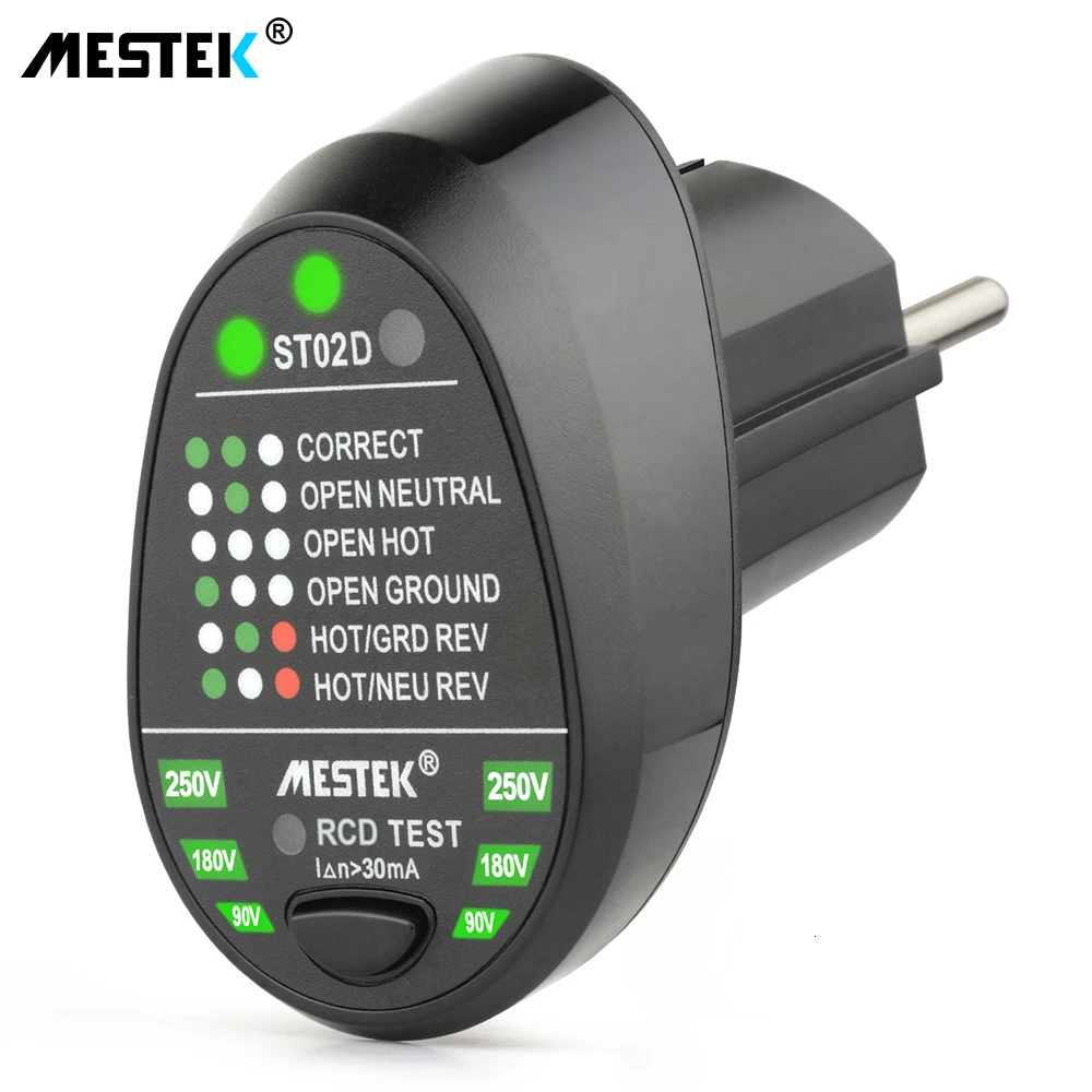 

MESTEK ST02 Socket Testers Voltage Test Socket Detector EU/US/UK Plug Ground Zero Line Plug Polarity Phase Check Breaker Finder