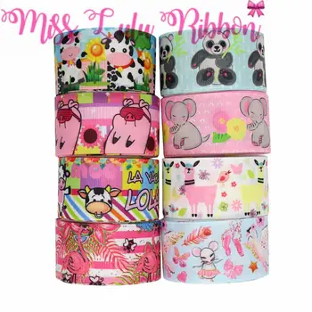 

16mm-75mm Animal Series Cow Panda Alpaca Printed Grosgrain/Foe Ribbon Pink Flamingo Flower DIY Hair Bowknots 50yards/roll