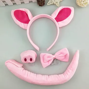 

Halloween Event Cute Pink Cartoon Plush Animal Pig Headband Toy Christmas Costume For Kids Women