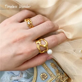 

Timeless Wonder Brass Geo Zircon Pearl Stackable Ring Set Women Jewelry Statement Punk Hiphop Gothic Designer Trendy Ins 1537