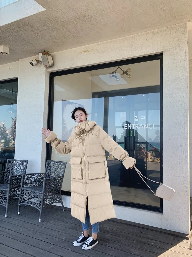 Cotton Coat Winter New Style Korean-style WOMEN'S Wear Retro CHIC Wind over-the-Knee Long hua bao ling Cotton-padded Jacket