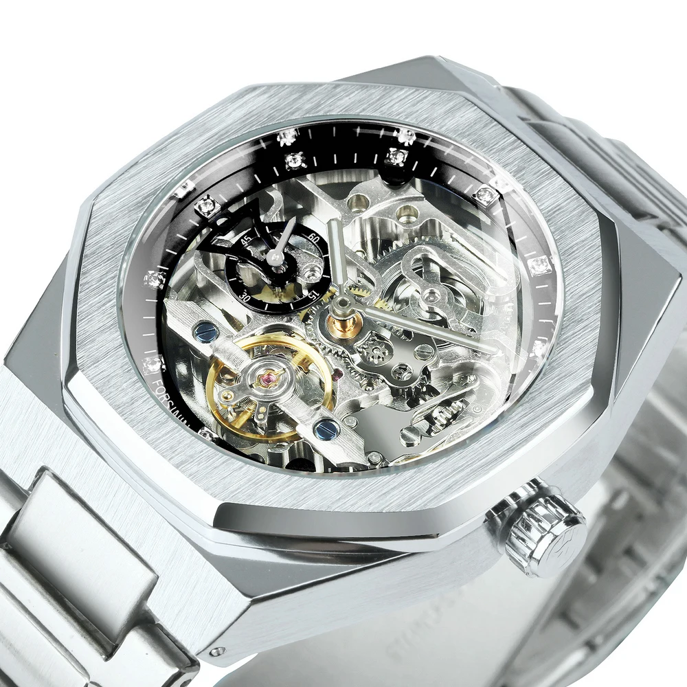 FORSINING Tourbillion Mechanical Watch for Men Automatic Steel Strap Skeleton Mens Watches Top Brand Luxury 2021 Reloj Hombre | Наручные