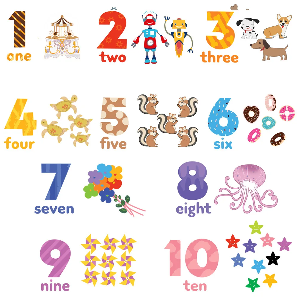 Мультяшные римские цифры настенные Стикеры для детской комнаты декор раннего