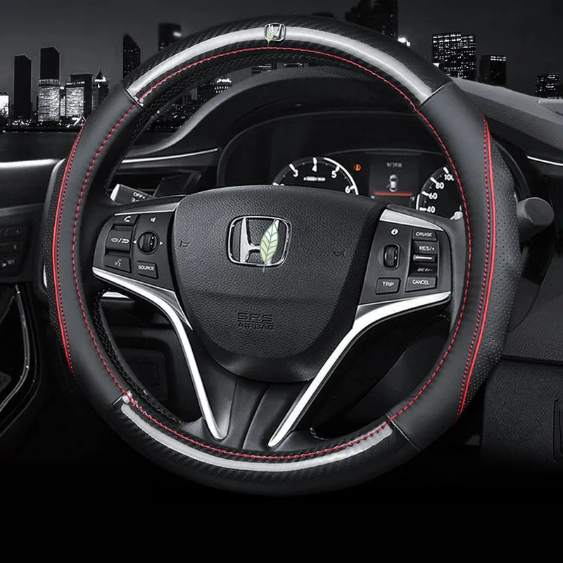 Car Carbon Fiber Leather Steering Wheel Covers Interior Accessories 38cm for Honda CRV HRV Odyssey Accord City Civic Car Styling