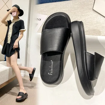 

Med House Slippers Platform Beach Shoes Slipers Women Big Size Luxury Slides Sabot 2020 Flat Designer Summer Genuine Leather
