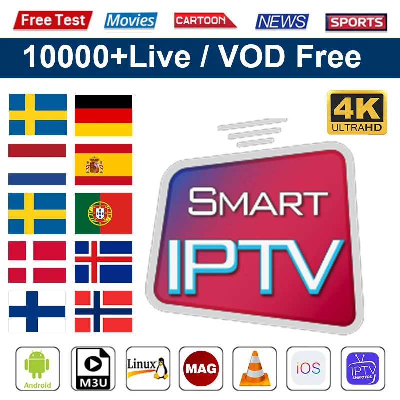 

IPTV Subscription M3u Code 1 Year Smart IPTV Poland Sweden Nordic World IPTV Europe Spain Smarters Portugal Greek M3u 4K IP TV