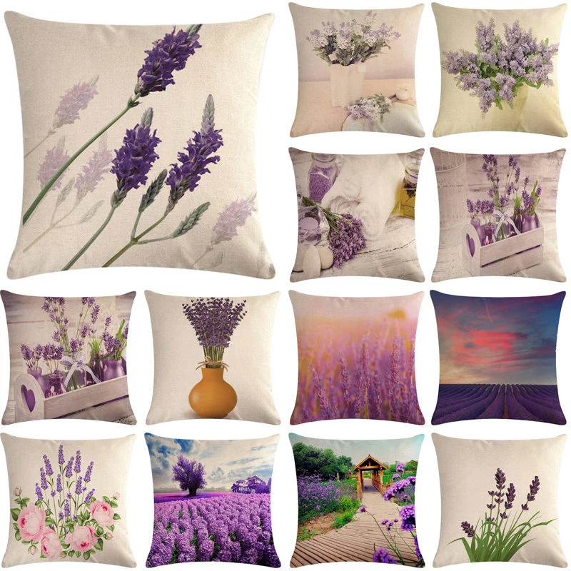 

1 Pcs Lavender Pattern Cotton Linen Throw Pillow Cushion Cover Car Home Sofa Bed Decorative Pillowcase Funda Cojin Pillows 40659