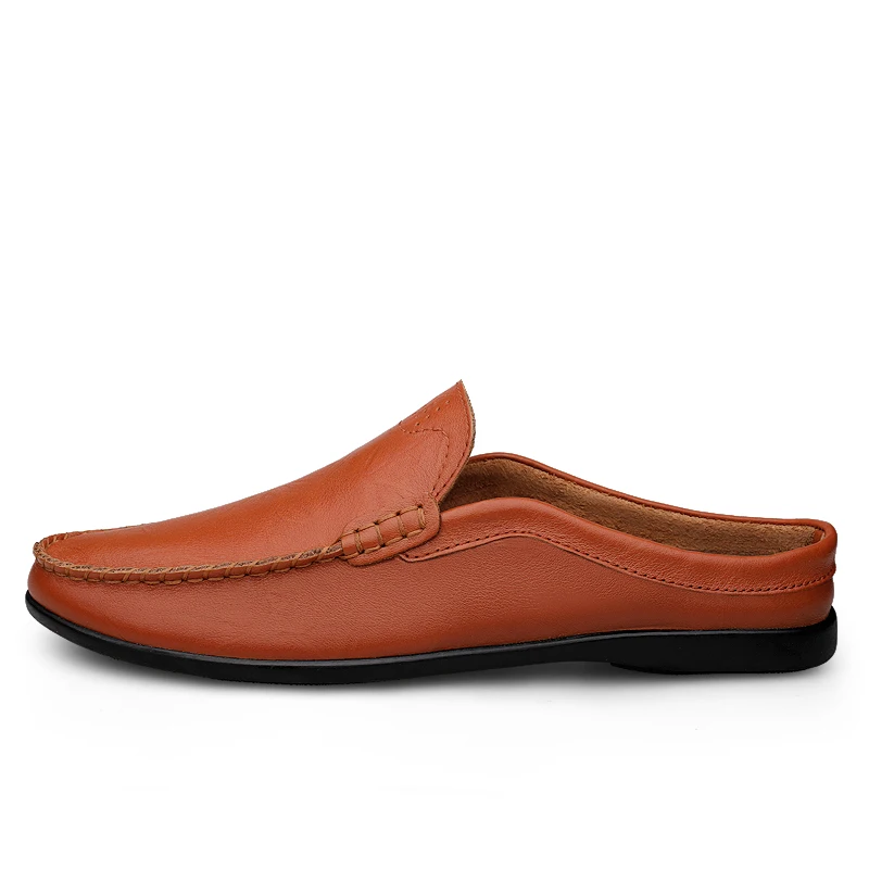 Italian Genuine Leather Men Slippers Loafers Moccasins Outdoor Non-slip Casual Shoes Summer Sandal Half Shoes for Men