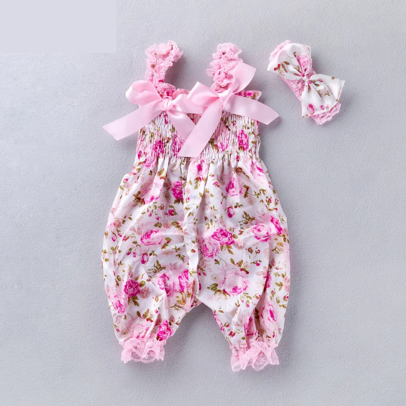 

Toddler Girl Clothing Set Bloomers Rompers + Bow Headbands 2pcs/set Strap Mid Waist Newborn Baby Girl Clothes Baby Girl Outfit