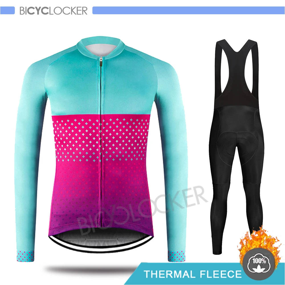 Bib Cycling Set Мужская зимняя куртка Pro Team, одежда для велоспорта, Джерси с длинным рукавом, теплая флисовая форма, Ropa De Ciclismo Invierno Hombre - Цвет: Bib Cycling Set