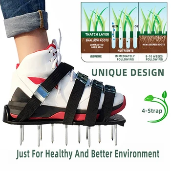 

1Pair Grass Spiked Gardening Walking Revitalizing Lawn Aerator Sandals Shoes With 4 Adjustable Straps Gardening Tool