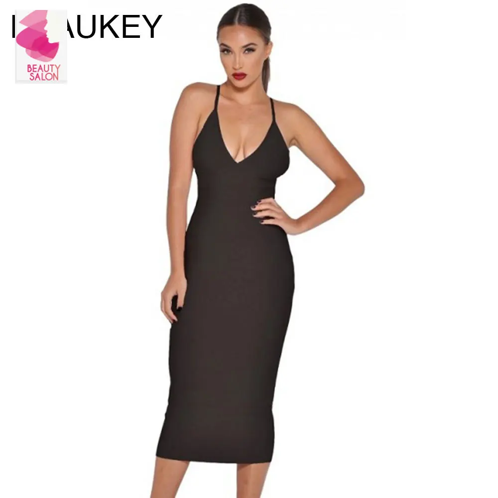 

Black Spaghetti Strap Deep V Neck Sexy Women Package Hip 2015 New Fashion Bodycon Midi Bandage Dress Blue Red Black