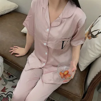 

Pajamas women's spring and summer short-sleeved thin section sexy Korean cardigan women's summer casual jacket suit large size