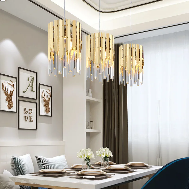 Modern Crystal Chandelier Lighting Dining Room Kitchen Island Bedroom Chain Loft Chandeliers Ceiling GoldChrome Light Fixtures (4)