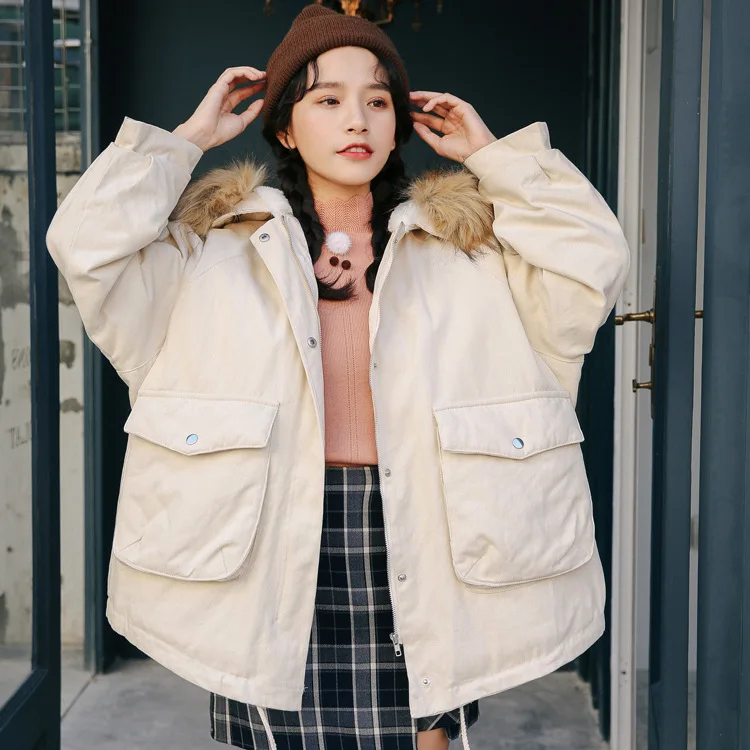

Large Fur Collar Cotton-padded Clothes Women's 2018 Winter New Style Korean-style College Style Thick Short Cotton Overcoat Wome