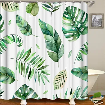 

Tropical plant Polyester Fabric Bath Curtain For Bathroom Decorations Multi-size Printed Shower Curtains