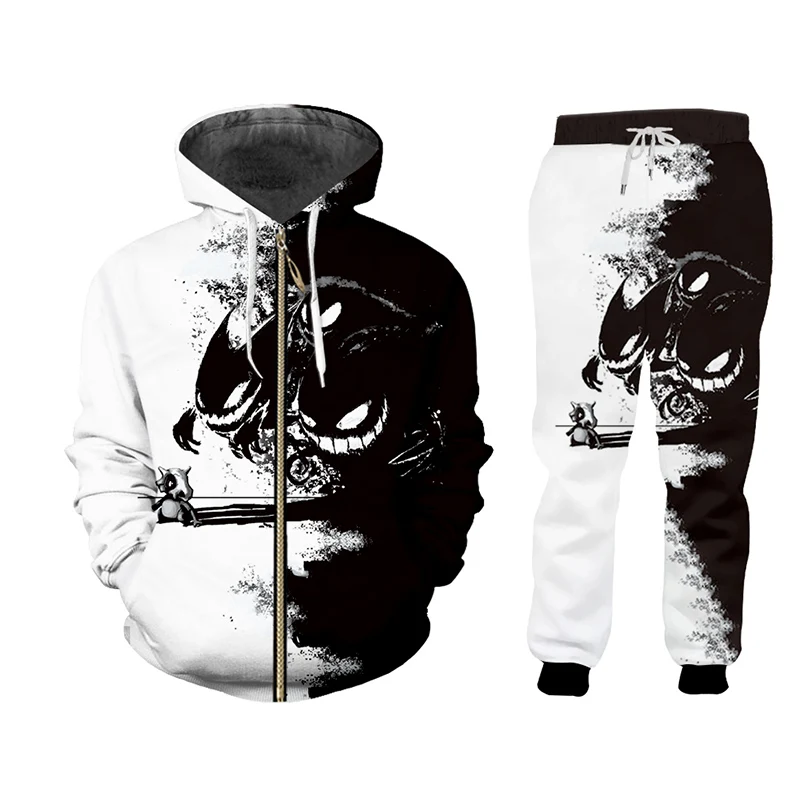 UJWI 3D белые черные толстовки на молнии костюмы для мужчин/женщин Толстовка спортивный костюм Harajuku комплект из 2 предметов осень зима унисекс брюки куртка - Цвет: ZHPA07080