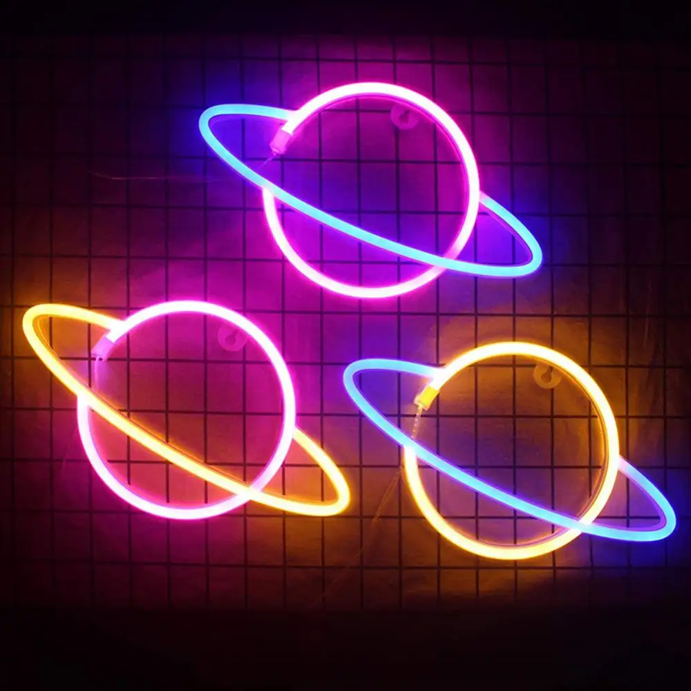 

LED Neon Lamp Elliptical Planet Shaped Sign Neon Light Battery Powered Home Decorative Wall Light Party Room Lighting