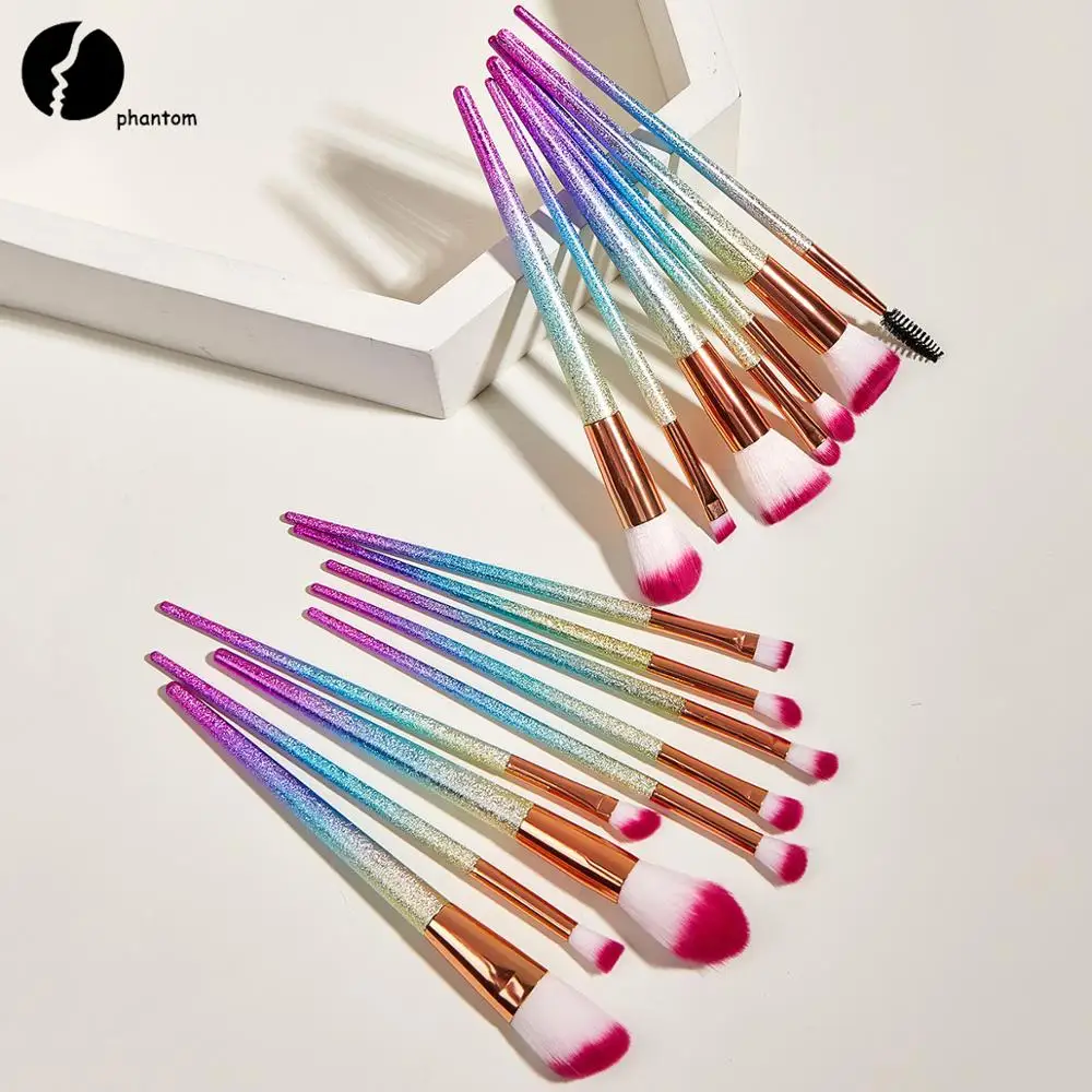 

16 PCS Makeup Brush Set Frosted Glitter Rainbow Color Foundation Kabuki Brush Gradient Purple Blue Face Makeup Tools Drop Ship