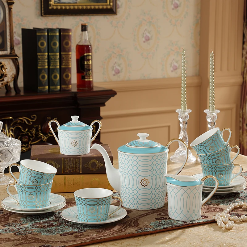 

Coffeeware Set Bone China 6 peoples Tea Set Ceramic Pot Creamer Sugar Bowl Teapot Coffee Cup Mug Kitchware set Dinnerroom decor