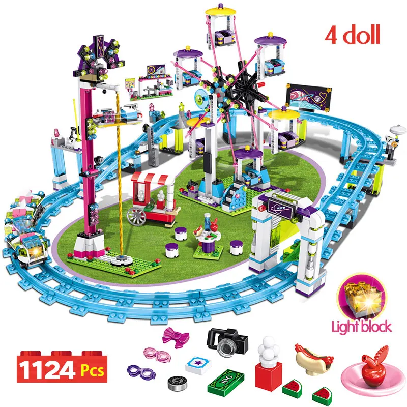 

Bricks Compatible Legoingly Friends Amusement Park Blocks Roller Coaster Figure Model Toys Hobbie Children Girls