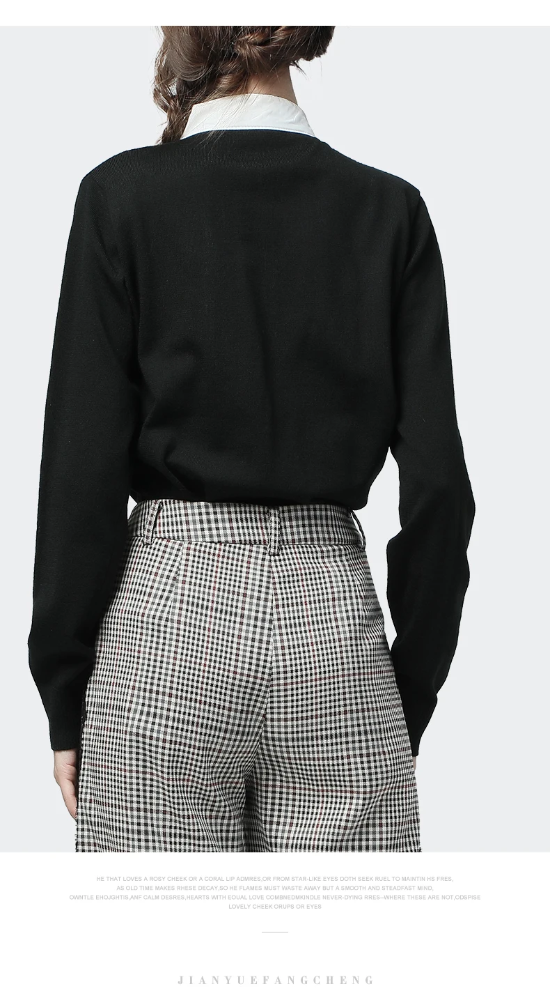 Women Cardigan Sweater Knitted Tops Casual Fake Two Pieces Set POLO Neck Long Sleeve Loose Thin Female Autumn Bottoming Sweaters
