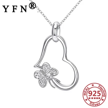 شراءYFN 925 فضة القلب و فراشة المعلقات القلائد سلاسل فضية المرأة مجوهرات 925 هدايا التخرج هدايا عيد الأم
