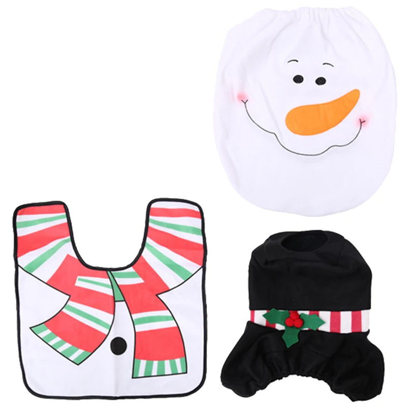 3Pcs/Set Christmas Decorations Bathroom Santa Claus Toilet Foot Pad Seat Cover Cap Set Toilet Rug Home Bathroom Accessory