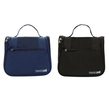 

NEW-2pcs Vanity Women Men Toilet Toiletry Kit Cosmetic Makeup Make Up Bag Case for Travel Organizer Pouch - Black & Blue