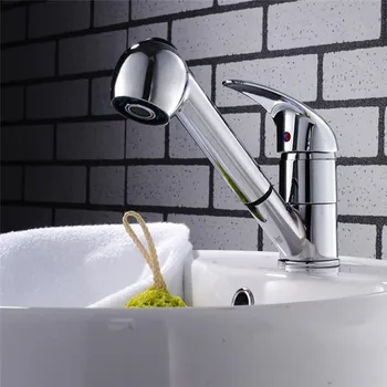 

Bathroom Shower Head Kitchen Sink Chrome Single Handle Mixer Tap Swivel Pull Out Spray Faucet Spout Water Saving Nozzle Faucet